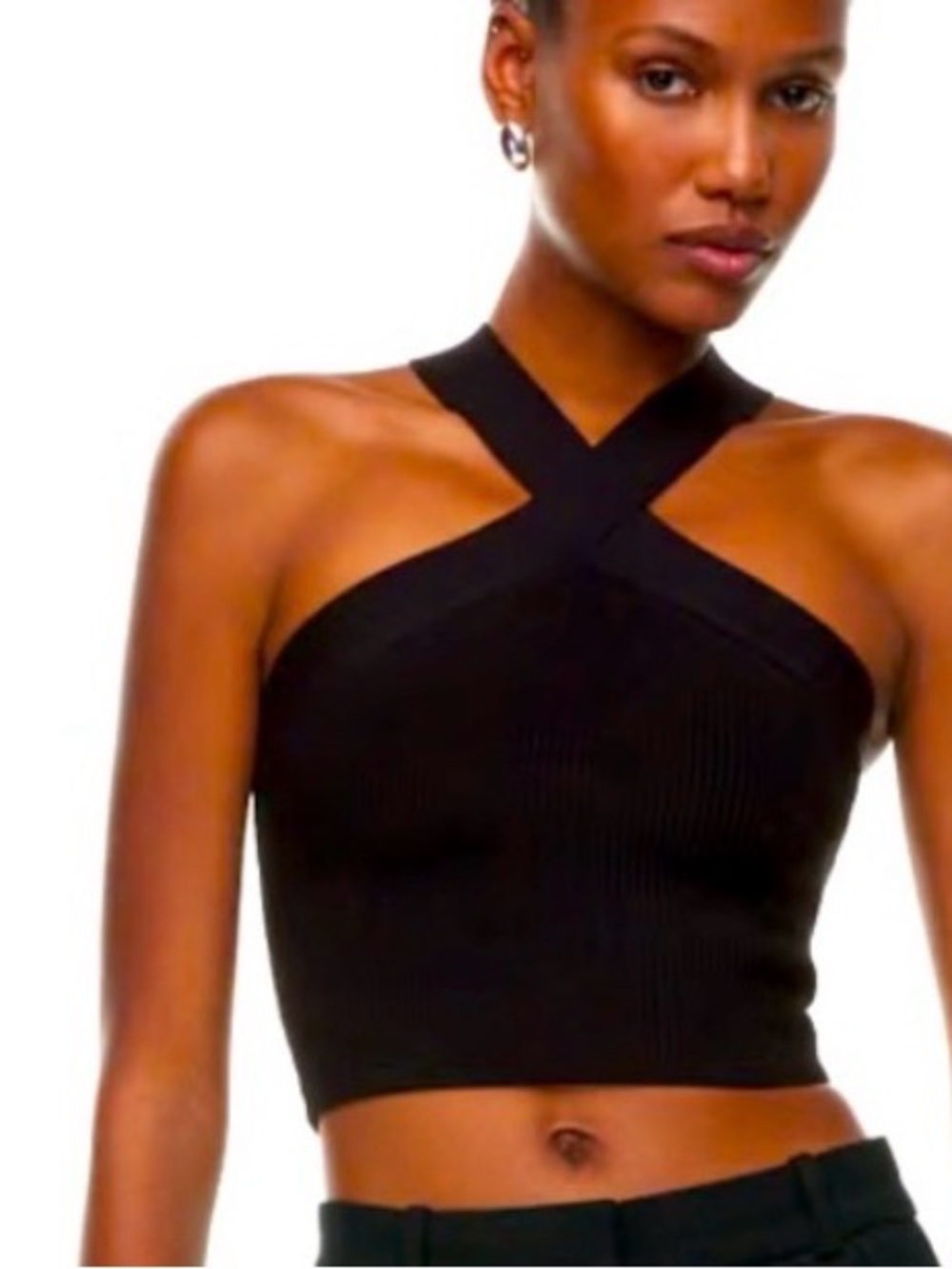 Aritzia Black Ribbed Cross-Halter Crop Top